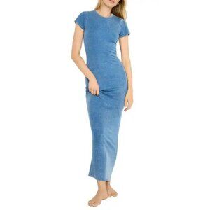 Good American Jeanius Rib Stretch Maxi Dress XL Tencel Bodycon Crewneck NWT